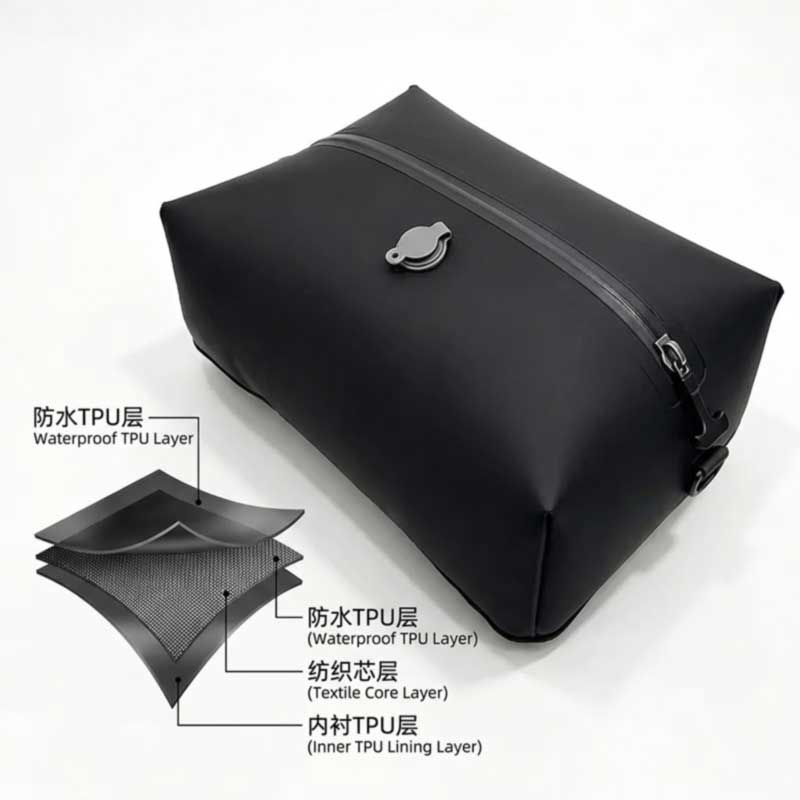 Layered structure of TPU laminated compression bag fabric with textile core